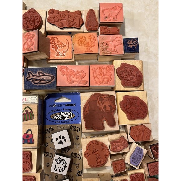 99+ Mixed Lot Wooden Block Ink Stamps Cats Christmas Fish Animals Arts Crafts - Picture 8 of 13